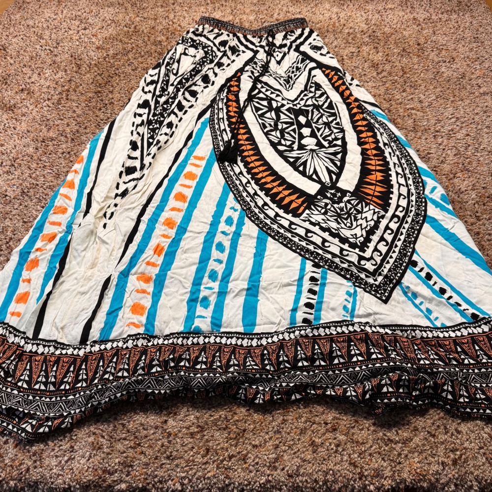 Flying Tomato Women Small Tribal‎ Geometric Print Rayon Maxi Skirt Blue Orange